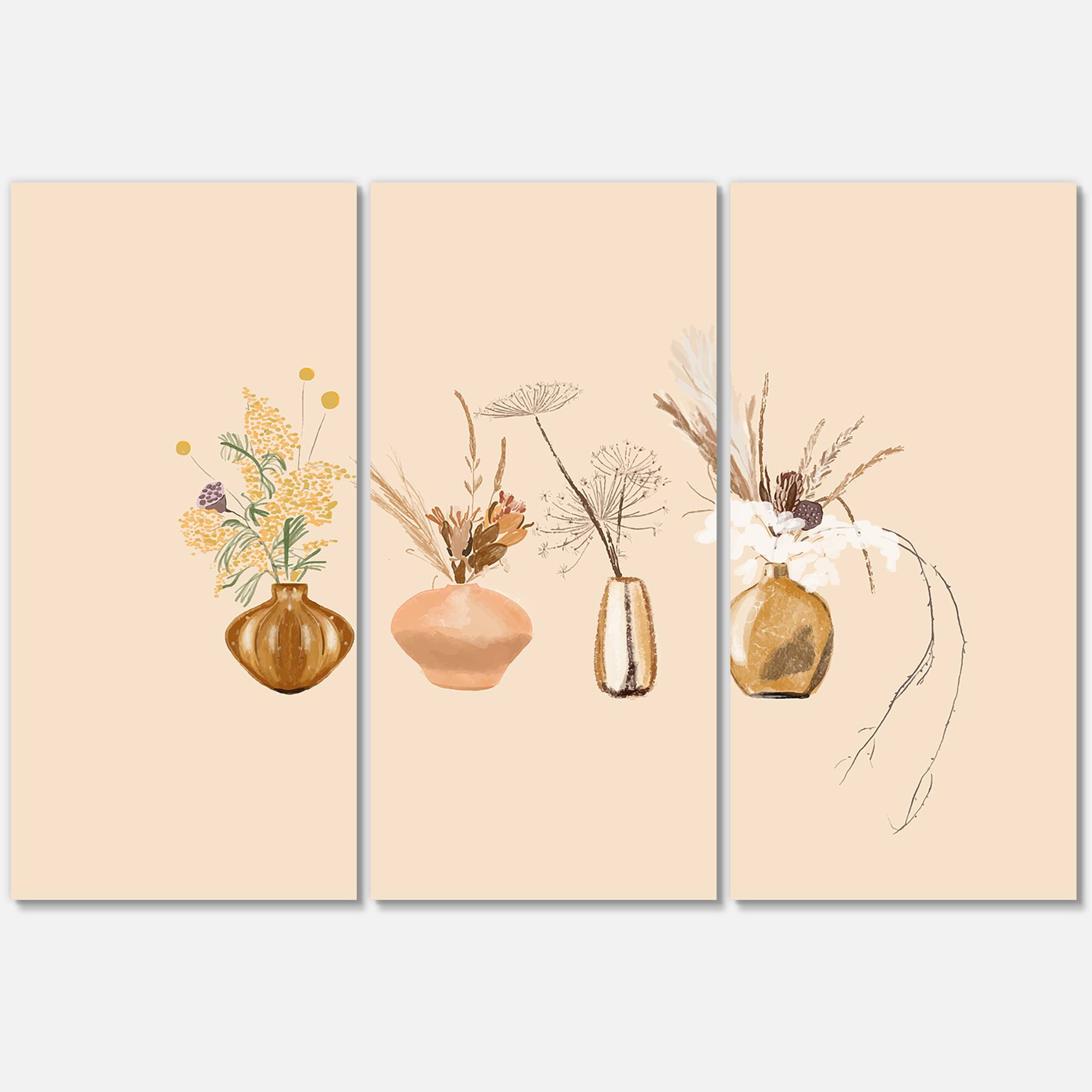 Designart - Bouquets Of Wildflowers In Gold Vases II